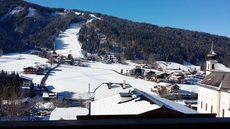 Blick vom Balkon auf die Weltcuppiste